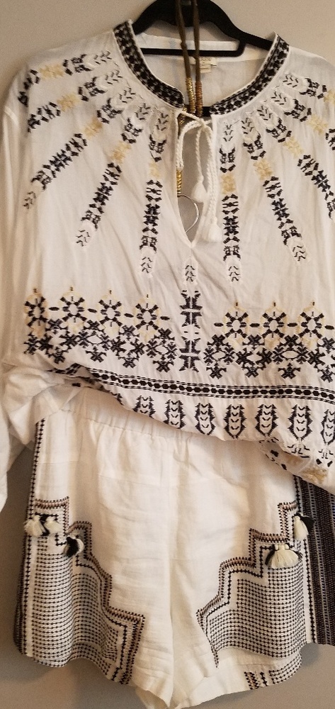 Jcrew Embroidered White/Black/Cream Short Set